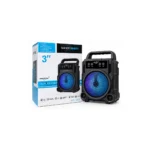 نمای زاویه‌دار اسپیکر بلوتوثی Greatnice GTS-1360 مشکی با نورپردازی رنگی و دسته حمل