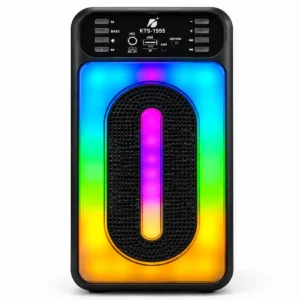 نمای جلو اسپیکر بلوتوثی KBroad KTS-1555 با نورپردازی RGB و پنل کنترل