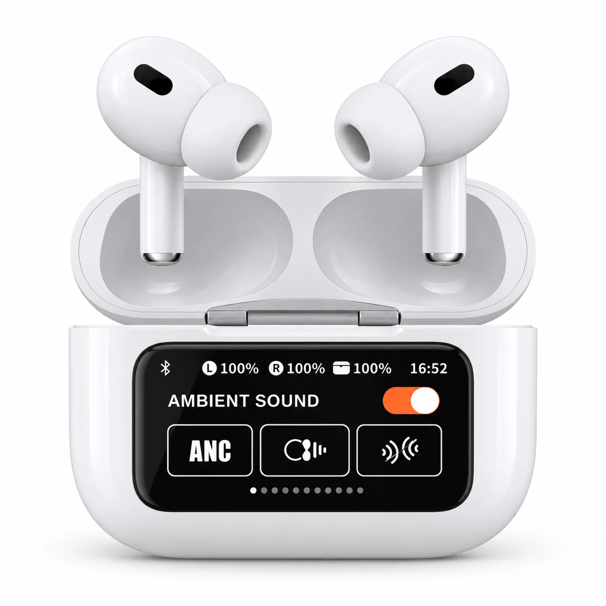 a9-pro-main-white A9 Pro | هندزفری بلوتوثی ایرپاد پرو با نمایشگر لمسی و نویز کنسلینگ ANC/ENC - تصویر 1