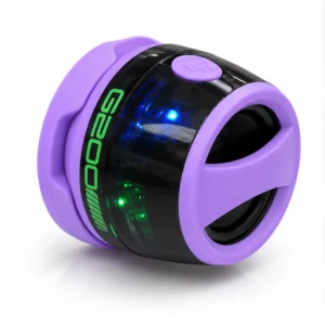 اسپیکر مغناطیسی G200 بنفش و مشکی متصل به پشت گوشی موبایل با نورپردازی آبی و سبز LED