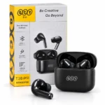 هندزفری QCY T18 Pro مشکی با دو ایرباد سیلیکونی، کیس شارژ و جعبه زرد و سفید